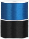 Merkloos / Sans marque Set van 2 stuks sierlinten/cadeaulinten/satijnen linten zwart en blauw 38 mm x 25 meter