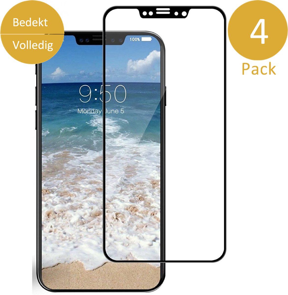 iCall 4x Screenprotector voor Apple iPhone X - Volledig Beeld - Transparant Zwart
