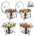 VEVOR 4 stuks 4,7 l theelichtjes, rond verwarmd dressoir, roestvrijstalen kooktoestel, met 4 containers in volledige grootte en glazen deksel, voor buffet met gratis bediening hotel, catering, zilverkleurig
