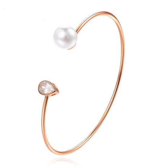LGT JWLS Rose armband met Ovale Zirkonia Steen en Imitatie Parel