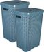 Hega Hogar Panier à linge avec couvercle Rotin - 2x - bleu denim - plastique tressé - 60 litres - 34 x 43 x 62 cm