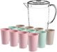 Secret de Gourmet Jja Showroom And Head Office Stevige sapkan/water/schenkkan karaf met deksel 2 liter set met 12x kunststof multicolor drinkglazen 200 ml