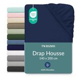 Twinzen hoeslaken 140x190/200cm met 25cm insteekvak, donkerblauw, Oeko-Tex