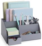 Acryl Office Desk Organizer met lade, 9 compartimenten, alles in één kantoorbenodigdheden en coole organizer voor bureauaccessoires, verbeter je kantoordecoratie met deze bureauorganizer (grijs)