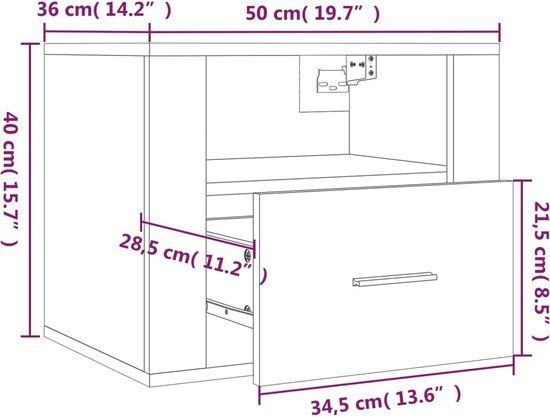 vidaXL Nachtkastjes - Set van 2 - Wandgemonteerd - Zwart