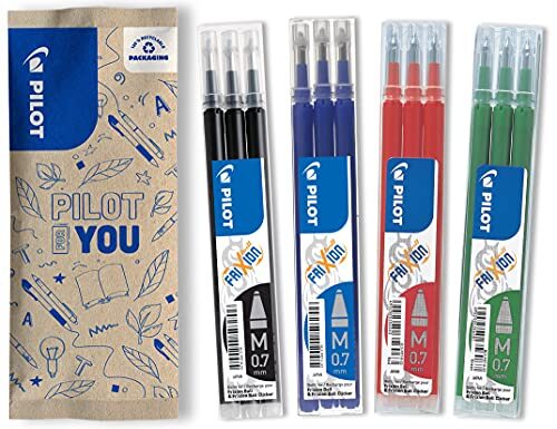 Pilot Pen PILOT FriXion rollerball vulling 0.7, vullingen 12 stuks (blauw, zwart, rood, groen)