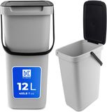 KADAX Afvalemmer met deksel en handvat, plastic afvalemmer voor afvalscheiding, rechthoekige afvalemmer met klapdeksel (grijs, 12 l)