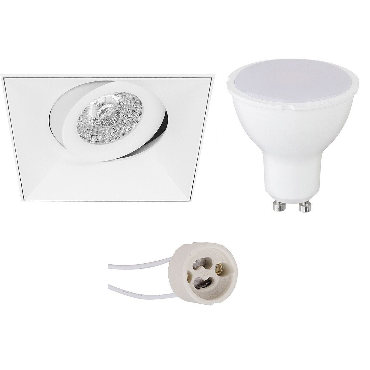 BES LED LED Spot Set - Pragmi Nivas Pro - GU10 Fitting - Inbouw Vierkant - Mat Wit - 8W - Warm Wit 3000K - Trimless - Kantelbaar - 150mm