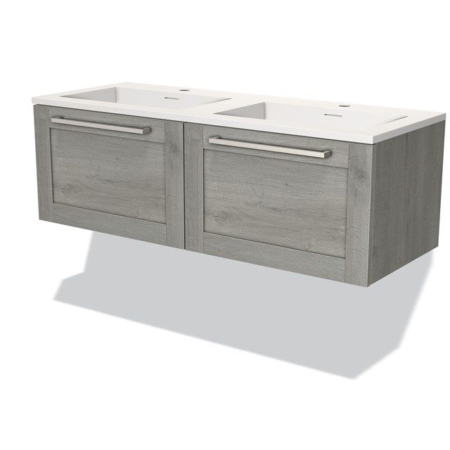 Maxaro Badkamermeubel 120cm Modulo Grijs Eiken 2 Lades Kader Wastafel Solid Surface - 6095823164118