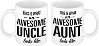 Bellatio Decorations Awesome Aunt en Uncle looks like mok - Oom en Tante - cadeau/ cadeautje - beker/ mokken set