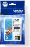 Brother Inktpatronen multipack, LC421VAL, zwart, cyaan, magenta, geel, standaard capaciteit, 200 pagina's, geschikt voor DCP-J1050DW