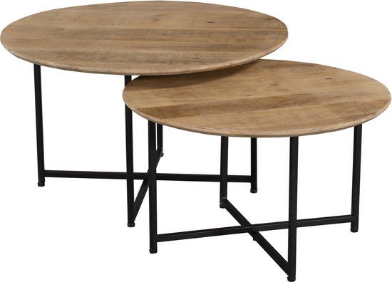 Salontafel Set van 2 - Rond - Mangohout - Industrieel