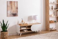 Hanah Home Stijlvolle tv-standaard, saffier & wit, 120 x 40 x 45 cm, 100% melamine gecoat deelbord, 18 mm dik, modern design voor woonkamer en entertainmentruimtes