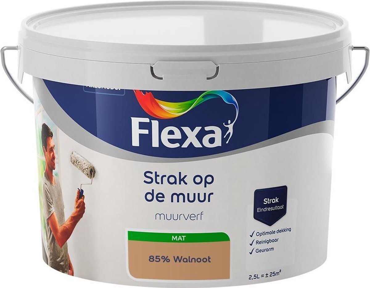 FLEXA - Strak op de muur - Muurverf - Mengcollectie - 85% Walnoot - 2,5 liter