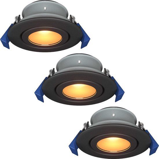 HOFTRONIC Set van 3 Lima LED inbouwspots - 4 Watt 345 lumen - 2700K Warm wit - GU10 - Dimbaar - Rond - Kantelbaar - IP65 Waterdicht - Zwart