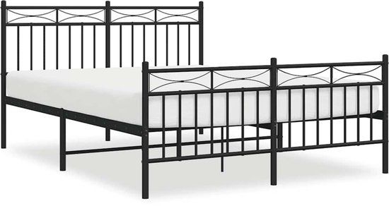 vidaXL Bedframe met hoofd- en voeteneinde Metaal Zwart 135x190 cm