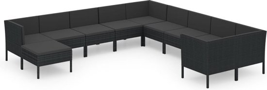 vidaXL 11-delige Loungeset met kussens poly rattan zwart