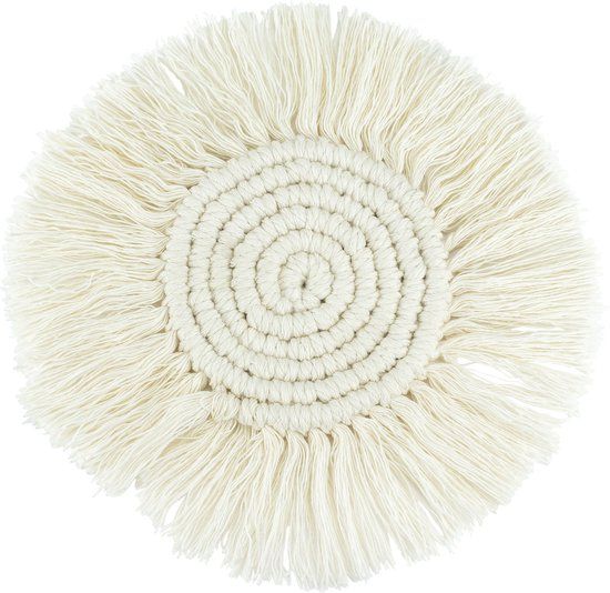 Krumble Macramé Onderzetter - Rond - Katoen - Beige - 18 cm