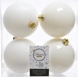Decoris Kerstballen - 4x st - wol wit - 10 cm - kunststof - kerstversiering