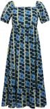 Regatta Damesjurk Orla Kiely Midi Summer Katoen Jersey Ballonmouw Vierkante hals Korte mouw Casual Vrouwen 36 Lente/Zomer giant square flower blue