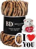 Bellatio Design Valentijn cadeau set - Fleece plaid/deken tijger print met I love you mok en beertje
