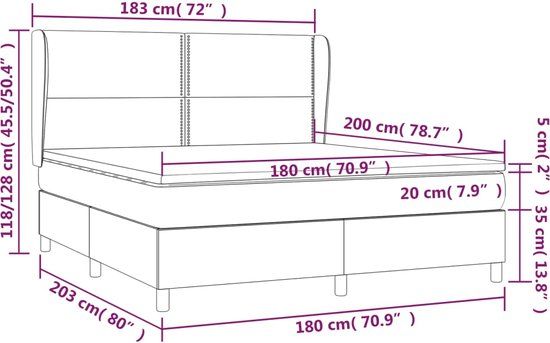 vidaXL Boxspring met matras stof donkergrijs 180x200 cm