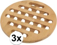 Merkloos Pannenonderzetter - 3x - bamboe hout - D20 x H1 cm - hittebestendig