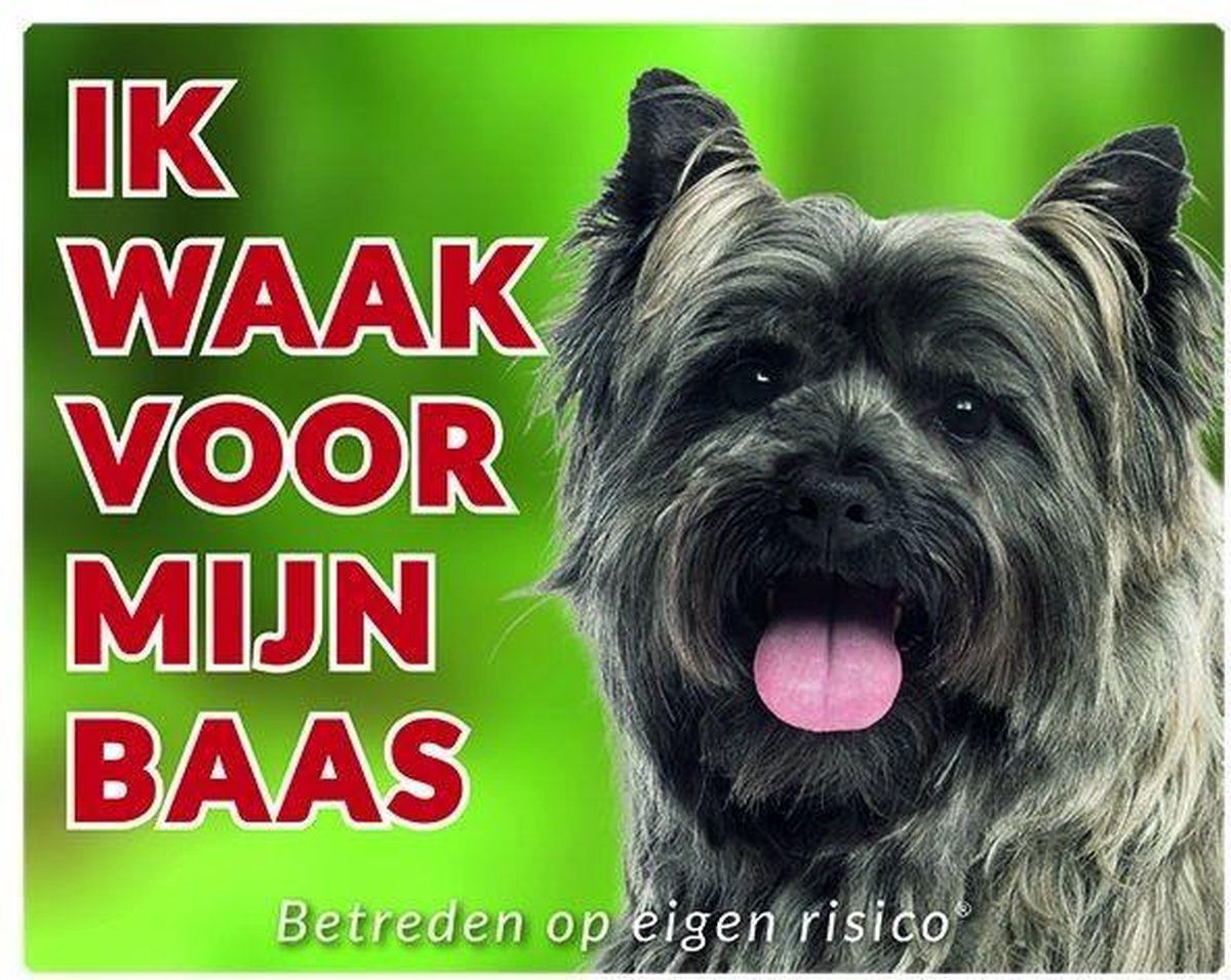 Stickerkoning Cairn Terrier grijsbruin Waakbord - Ik waak voor mijn baas
