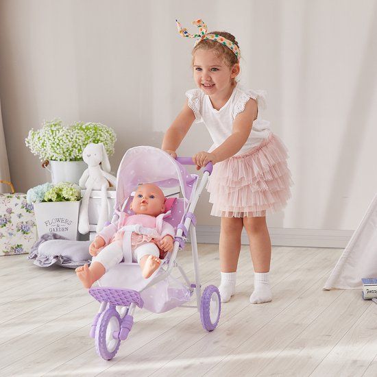 Teamson Kids Poppenwagen Voor Babypoppen - Purper/Sterren