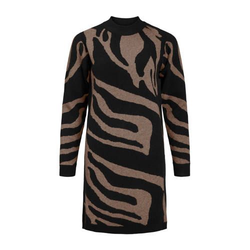 OBJECT OBJRAY Knitted Dress with Zebra Print - Black/Brown