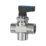 Riegler 3-weg mini-kogelkraan, T-boring, inbouw schakelbord, MS verchroomd, bedrijfstemperatuur. -20 °C tot 80 °C, G 3/8 IG, DN 7, PN -0,99-20 bar.