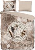 HIP Dekbedovertrek Mandalas en Veren - Lits Jumeaux 240x200/220 cm - Taupe - 100% Katoen Flanel