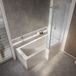 Sanford Baignoire douche asymétrique - 150 cm x 85 cm - Pare-baignoire laiton ancien - Angle droit - Tablier frontal