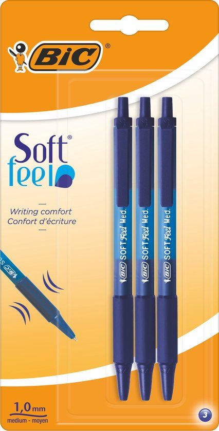 BIC Soft Feel Clic Balpen - Blauw - 3 stuks - Medium punt 1 mm