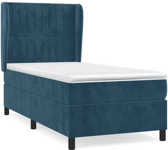 vidaXL Boxspring met matras fluweel donkerblauw 80x200 cm