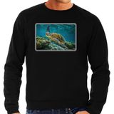 Bellatio Decorations Dieren sweater met schildpadden foto - zwart - heren - natuur / zeeschildpad cadeau trui - kleding / sweat shirt XXL