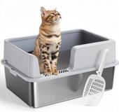 OEM Roestvrijstalen XXL kattenbak met hoge rand - Grijs/Zilver