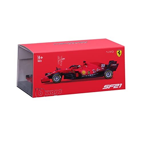 Burago - May Cheong Group-BBURAGO-1/43 Ferrari-SF 2021 formule 1 met helm #Sainz-voertuig voor kinderen vanaf 3 jaar 36828S, 36828S, meerkleurig