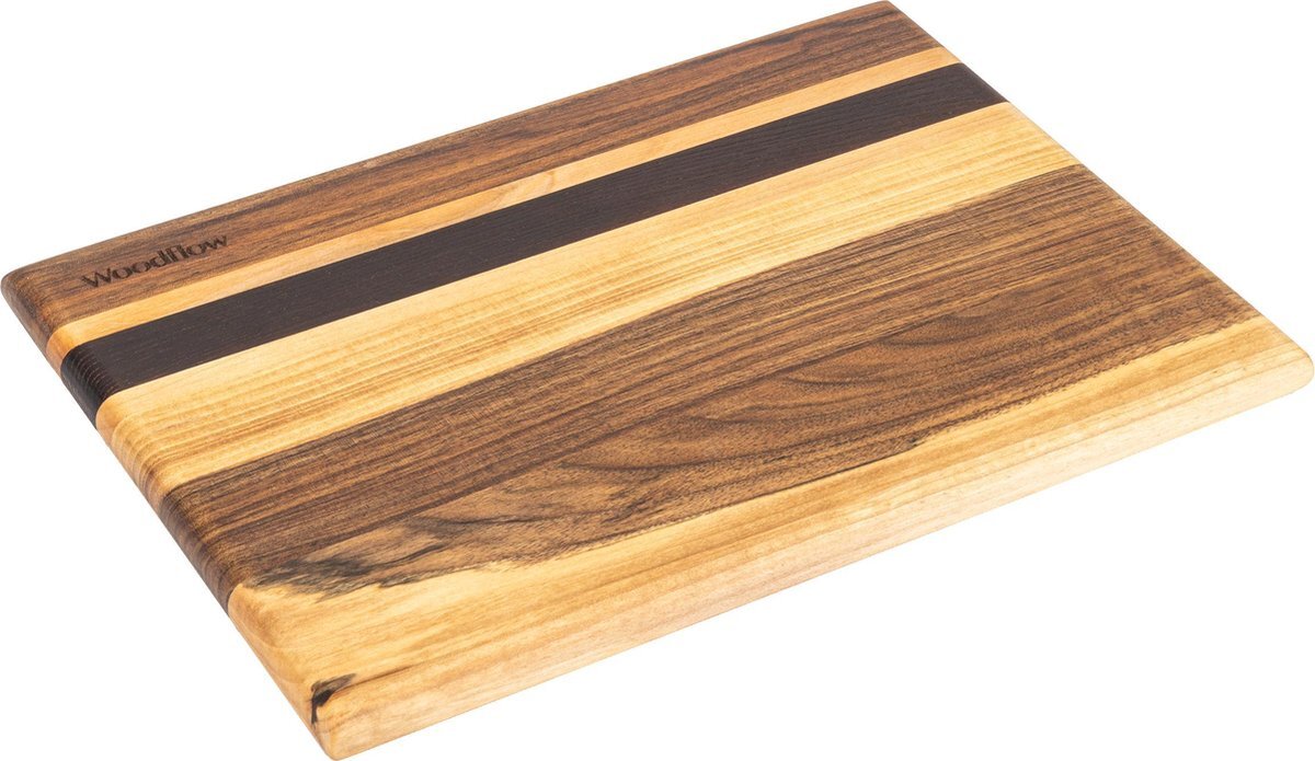 WOODFLOW snijplank - Kersen, Sapele en Thermo essen hout - 30 x 22 x 1.5cm