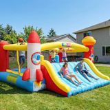 Springkasteel voor grotere kinderen (8-12 jaar), 4,1 m x 4,1 m, met grote glijbaan, opblaasbaar springoppervlak, klimwand, basketbalmand, versterkt materiaal, voor 3-5 kinderen