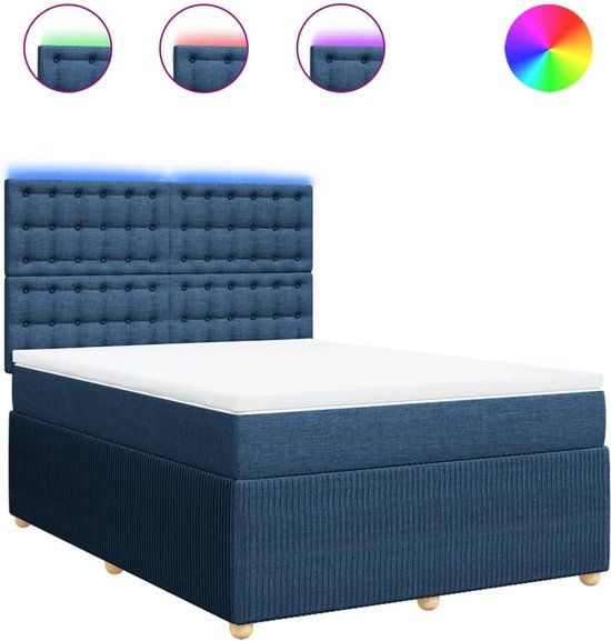 vidaXL Boxspring met matras stof blauw 160x200 cm