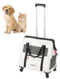 Ferplast VOYAGER Panier pour Chat et Chien, Poignée Extensible, Sangles Réglables, Large Ouverture, Roues Amovibles, En Eco-Cuir, Max. 15 kg, 46 x 26 x 48H cm, Blanc