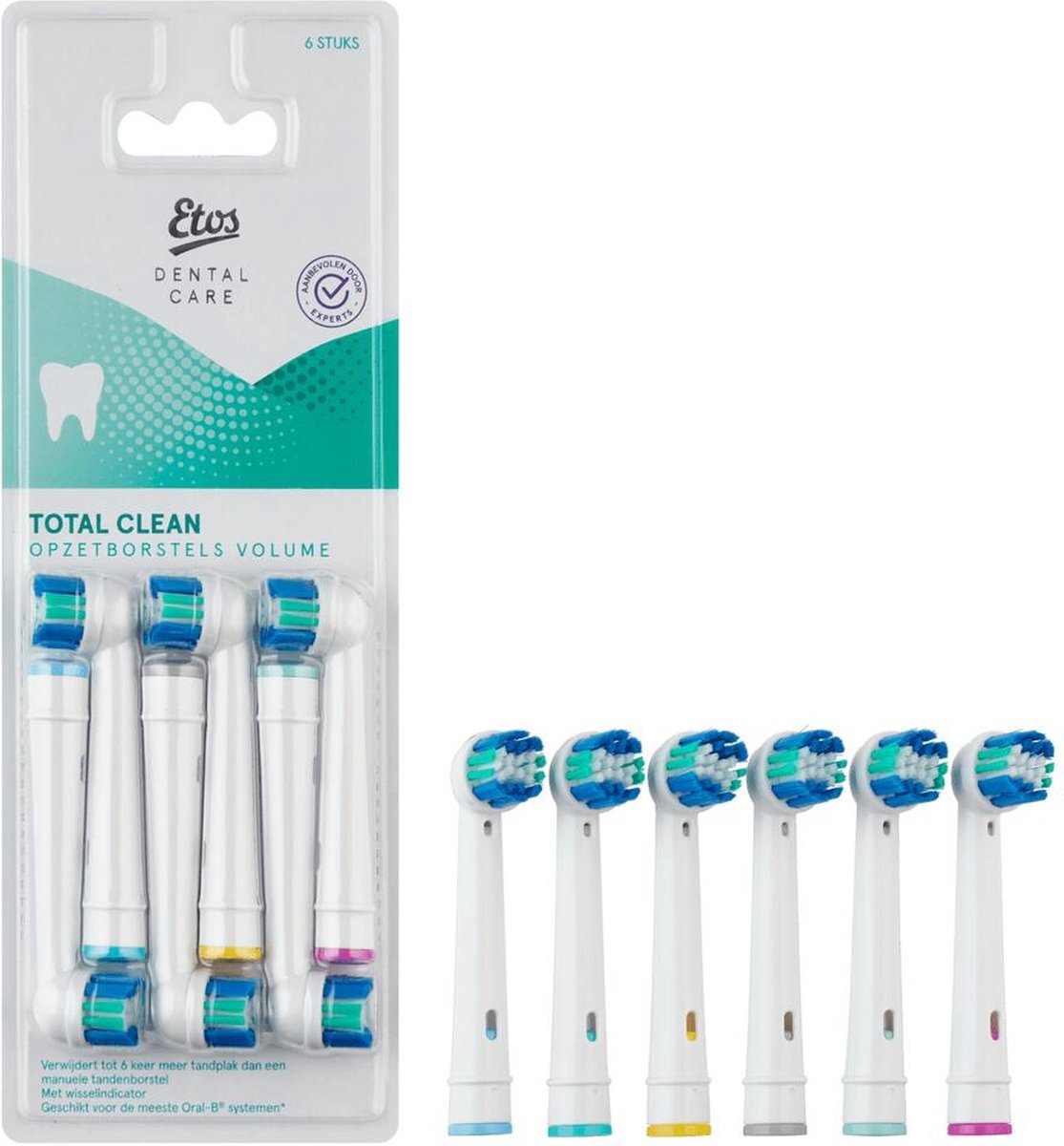 Etos Opzetborstel Total Clean - 6 stuks - Geschikt voor de meeste Oral-B® systemen*
