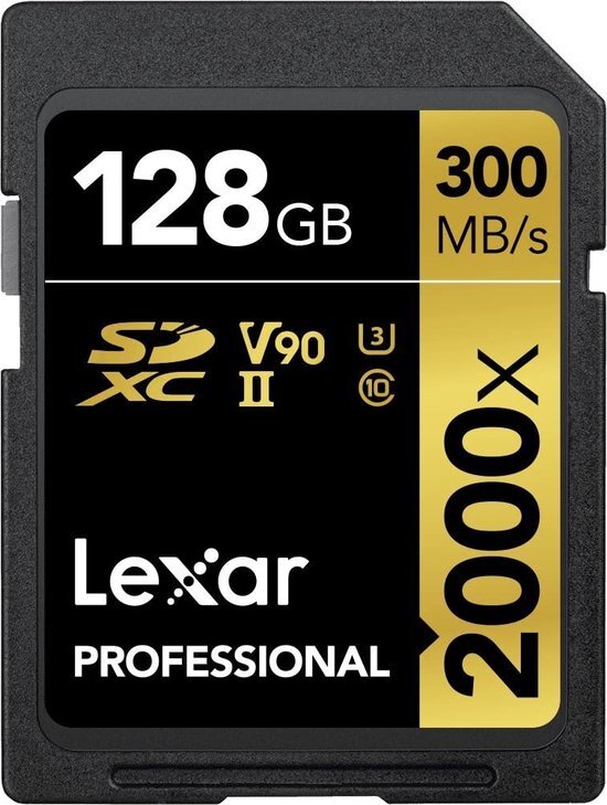 Lexar Professional 2000x 128 GB SDXC UHS-II-kaart zonder lezer, tot 300 MB/s lezen (LSD2000128G-BNNAG)