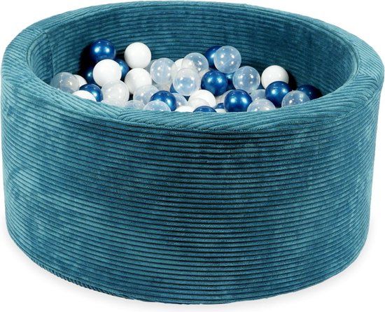 Viking Choice Ballenbak blauw ribstof - 90x40 cm - 300 ballen - wit, blauw, transparant