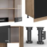 Vicco R-Line Unité de cuisine complète – 300 cm avec armoire haute, sans plan de travail Chêne noir brillant/or