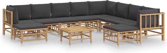 vidaXL 11-delige Loungeset met kussens bamboe donkergrijs