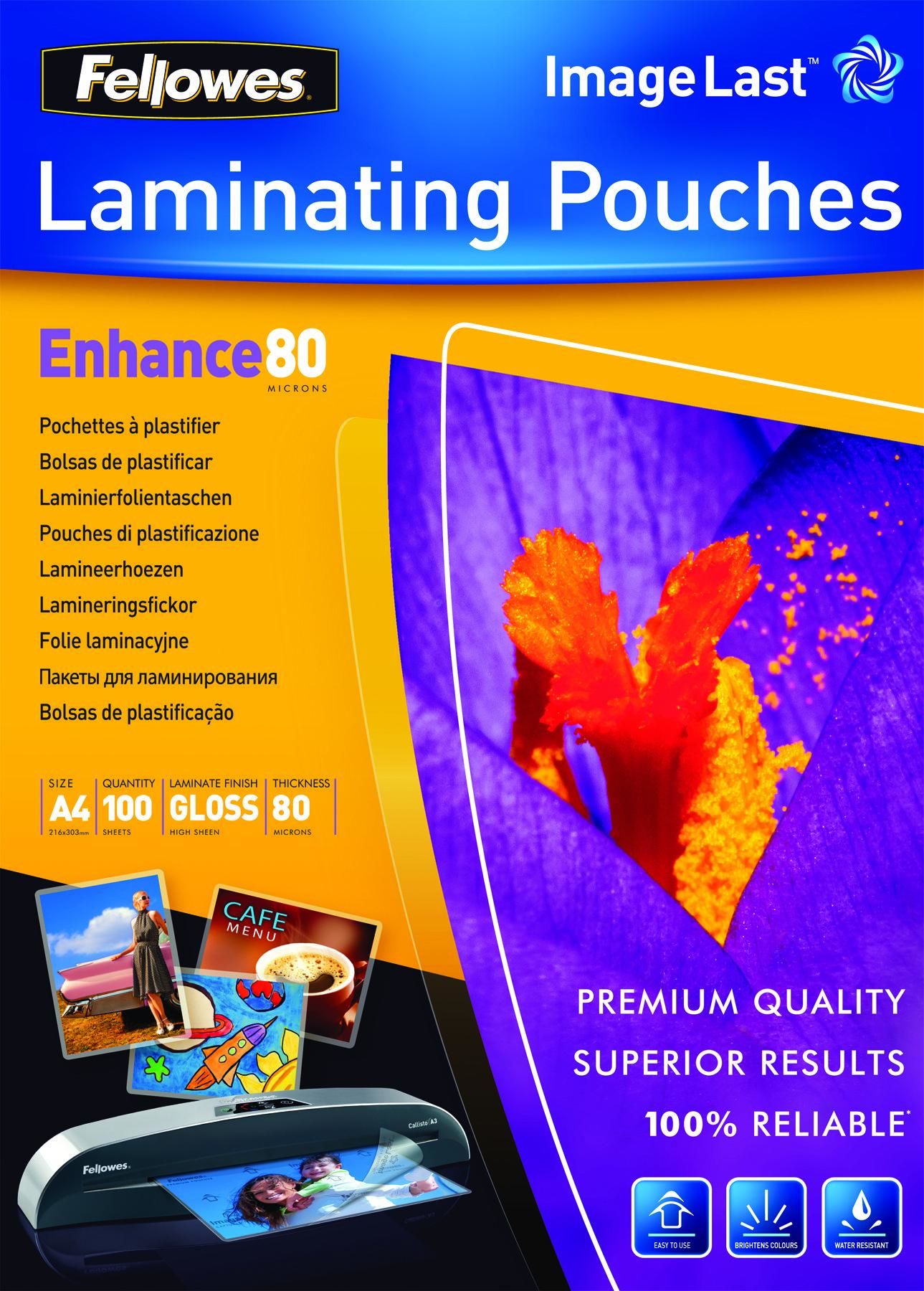 Fellowes ImageLast A4 Laminating Pouches - 80 Micron - 100 Pack