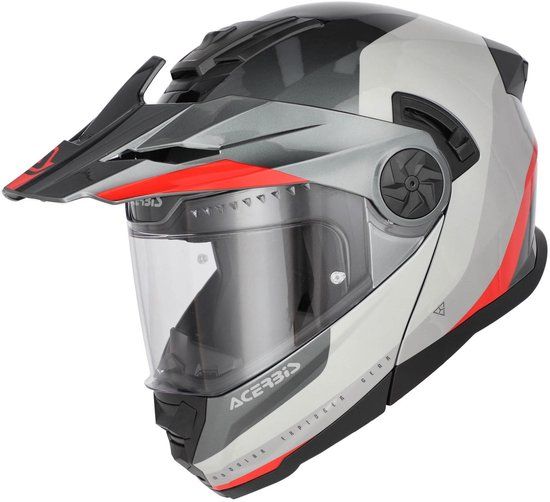 Acerbis Rider Logo Helm - Systeemhelm - Lichtgrijs/rood - Maat L