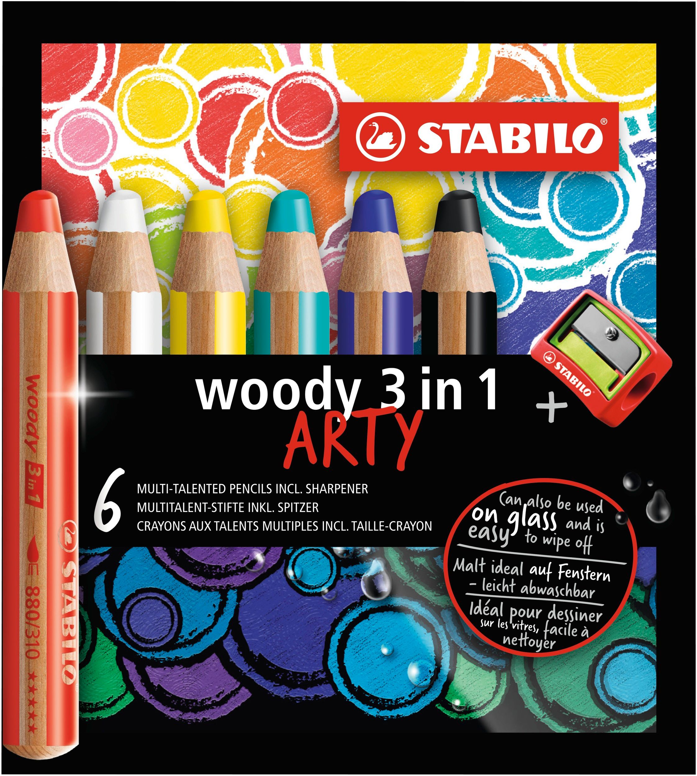 Stabilo Woody 3-in-1 Kleurpotloden - 6 Kleuren + Puntenslijper